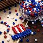WILLBOND 1200 Pieces 4th of July Patriotic Pony Beads for Jewelry Making DIY Crafts (Red, Blue, White)
