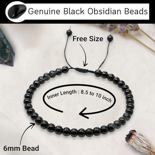 Amazing Gemstone Crystal Anklet Ankle Bracelets for Women - Waterproof Beaded Healing Crystal Anklets, Plus Size Chakra Gemstone Bead Anklet - color: Black Obsidian, style: Plain