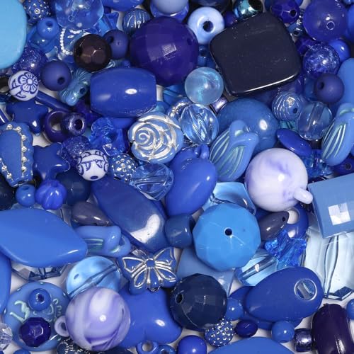 7.5 OZ Assorted Vintage Acrylic Beads for Jewelry Making, Song Xi Unique Flower Rose Czech Beads for Bracelet Earrings, Bohemia Style, Bulk, DIY Holiday Gift (240-260 PCS, Royal Blue) - color: Royal Blue