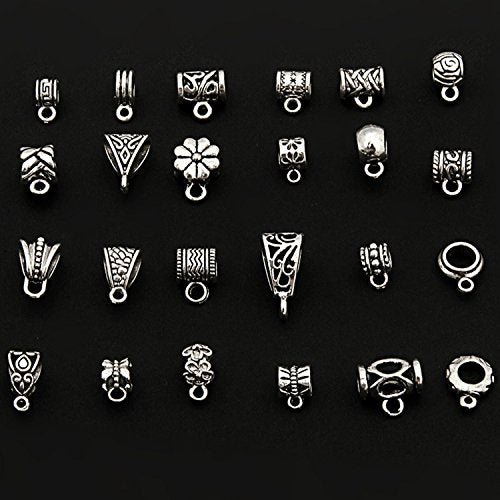 RUBYCA 96Pcs Mix Tibetan Silver Color Connectors Bails Beads fit European Charm Bracelet Pendant - color: Tibetan Silver