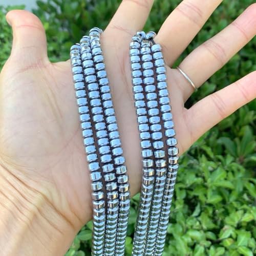 100pcs Adabele Grade A Natural Hematite White Gold Platinum Plated Healing Gemstone 6mm x 4mm Round Rondelle Loose Beads Gem Stone Spacer for DIY Craft Jewelry Making GFC8-5 - color: Platinum Plated Hematite, size: 6x4mm (100pcs/1 Strand)
