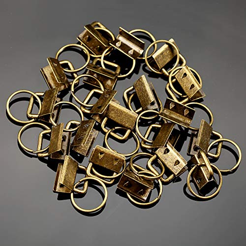 SPEEDWOX Key Fob Pliers and 20 Sets 0.8 Inch Key Fob Hardware with Keychain Split Rings Webbing Fabric Strapping Wristlet Set Antique Brass Glass Breaking Pliers Tools with Rubber Tips - size: 0.8" Antique Brass