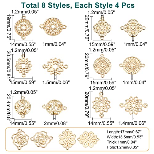 SUPERFINDINGS Baroque Style Links Connectors Gold Double Hole Pendant Connector Flower Flat Round Chinese Knot Connector Charms for DIY Jewelry Making - size: 17-20x13-19mm