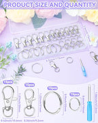 FIVEIZERO 60PCS Silver Swivel Snap Hooks and Key Rings Kit, 30PCS Keychain Clip Hooks, Lobster Clasps, 30PCS Key Chain Rings, KeyRings for Crafts, Jewelry Making and DIY - color: plain