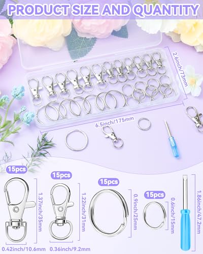 FIVEIZERO 60PCS Silver Swivel Snap Hooks and Key Rings Kit, 30PCS Keychain Clip Hooks, Lobster Clasps, 30PCS Key Chain Rings, KeyRings for Crafts, Jewelry Making and DIY - color: plain