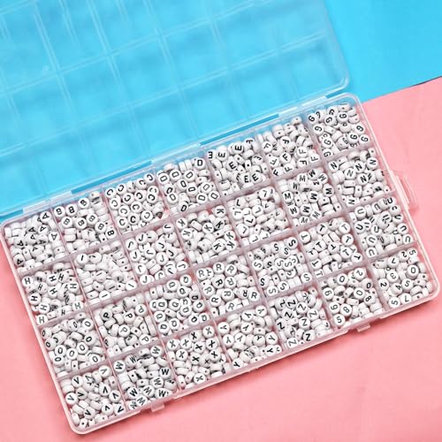 Melius 1450Pcs Acrylic Letter and Number Beads, 4x7mm Alphabetical Flat Round Alphabet Beads in 28 Grid Box for Bracelets, DIY Crafts - color: White-Number, size: 4x7mm