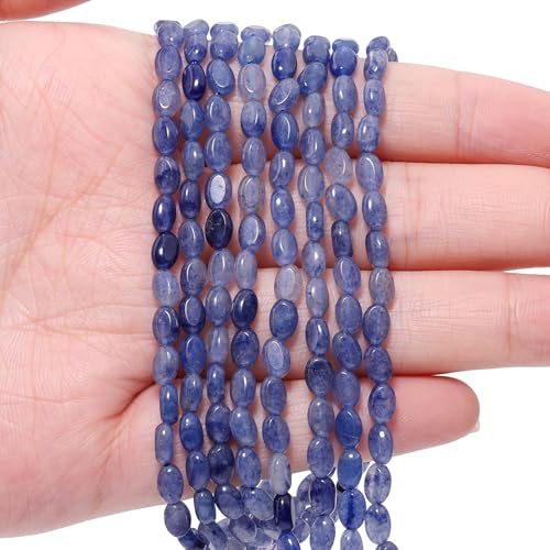 70pcs Natural Blue Aventurine Stone Beads，4x6mm Egg Shape Loose Gemstone Beads for Jewelry Making Design Earring Necklace - color: blue aventurine