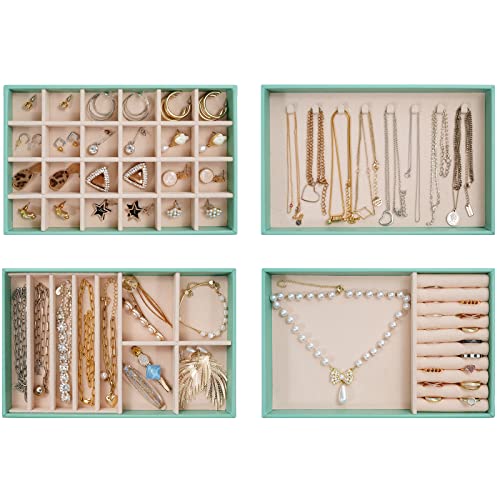 ProCase Stackable Jewelry Organizer Trays for Drawers, Jewelry Drawer Inserts Container Display Case Storage for Earring Necklace Rings Bracelet with Removable Dividers -Mint, 4 Layers - color: Mint, size: 4 Layers