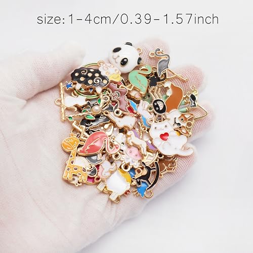 100pcs(50PAIRS) Assorted Animal Enamel Pendants Charms Dog Cat Bee Flamingo Giraffe Unicorn Enamel Charms for Bracelet Earring Necklace Making