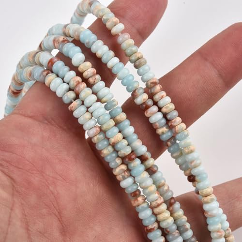 150pcs 4x2mm Sky Blue Jasper Disk Rondelle Spacer Stone Semi Precious Gemstone Loose Beads for Jewelry Making 15 Inch - color: Sky Blue Jasper
