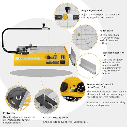 Hot Wire Foam Cutter, Foam Cutting Worktable with Elevated Extension Rail, Auto Shut-Off Function Hot Wire Cutting Tool for EVA, Sponge, KT board, Insulation panels, Polystyrene Foam - color: Yellow & Black Time