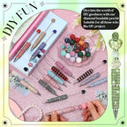 Tondiamo 45 Pcs Full Rhinestone Beadable Pens Bulk Set 15 Glitter Diamond Pens with Cards & Bags Fancy Beaded Pen for Beads DIY Cute Journalling Bling Ballpoint Craft Making(Stripe Diamonds) - style: Stripe Diamonds