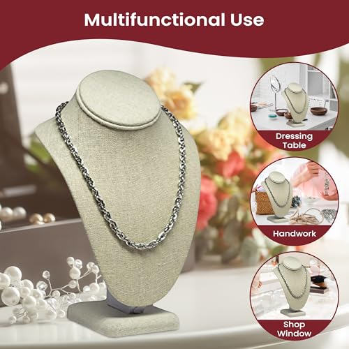 Novel Box Beige Linen Bust Stand Jewelry Necklace Display 6.5x4x10 Inches - Freestanding Travel Necklace Holder Stand - Necklace Mannequin Organizer Stands - Necklace Displays Medium - color: Beige Linen, size: Medium