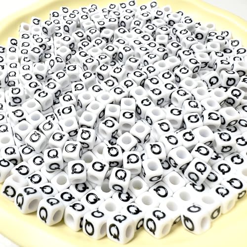 500Pcs Square Letter Pony Beads Q 6X6mm Individual Alphabet Beads for Friendship Bracelets Making - color: Square - Q