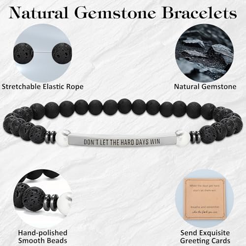 INSYOHO Dont Let the Hard Days Win Bracelet – Inspirational Healing Crystal Bracelet for Women & Men, Agate & Amethyst Beaded Adjustable, Motivational Gift for Stress Relief & Positivity - color: Volcanic rock
