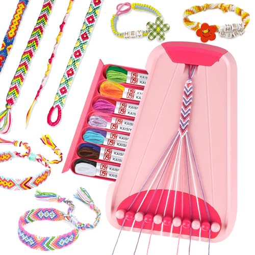 Rdfmy Friendship Bracelet Making Kit for Girls, Arts and Crafts Bracelets String Maker Kit for Kids Ages 8-12 Christmas Birthday Gifts - color: Pink with Red