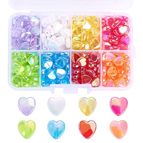 LiQunSweet 320 Pcs 8-Colors Clear Acrylic Beads Sweet Heart 8mm Dyed AB-Color Loose Beads in Bulk for Necklace Bracelet Earrings Jewelry Making - color: 8-Colors_Heart Trans AB_8mm_320Pcs