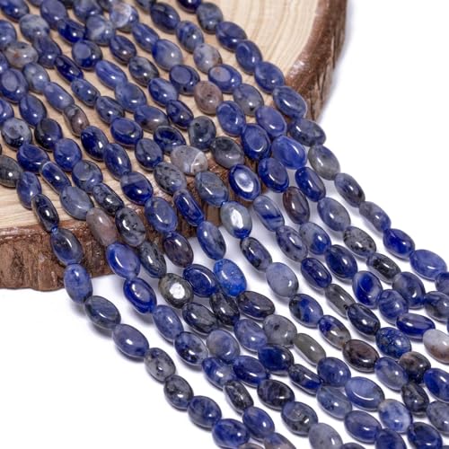 70pcs Natural Blue Point Stone Beads，4x6mm Egg Shape Loose Gemstone Beads for Jewelry Making Design Earring Necklace - color: blue point