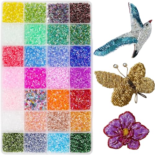 Tube Seed Beads Crafts Glass Bugle Beads Small Craft 3mm with for Jewelry Making Embroidery Decoration (28 Colors, 16800pcs) - size: 3mm