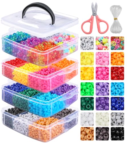 IOOLEEM Pony Beads, 4200pcs 27 Colors(Solid & Glitter), Beading Kits for Bracelet, Beads for Friendship Bracelets & Jewelry Making, Easy Storage. - color: 27 Multi-colored