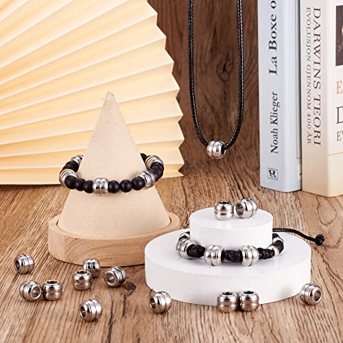 Cheriswelry 20pcs Barrel Striped 304 Stainless Steel Beads European Large Hole Metal Beads Mini Loose Spacer Beads Slide Charms 12x10mm for DIY Earring Bracelet Necklace Jewelry Making - color: Barrel Striped