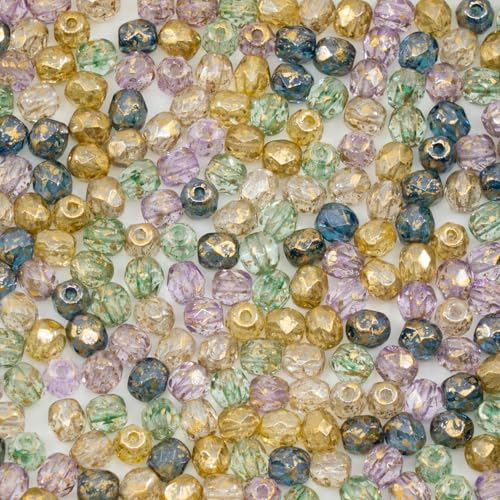 0.9 oz (25g) Mix of 280pcs 4mm Round Faceted Fire Polished Czech Glass Beads, Golden Shades - color: 4mm Gold Mix, size: 25 g