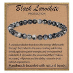 LPBeads Handmade Natural Gemstone Stretch Elastic Bracelet Healing Crystal Round Stone Beads Jewelry Gifts for Women Men - color: Black Larvikite, size: 6mm