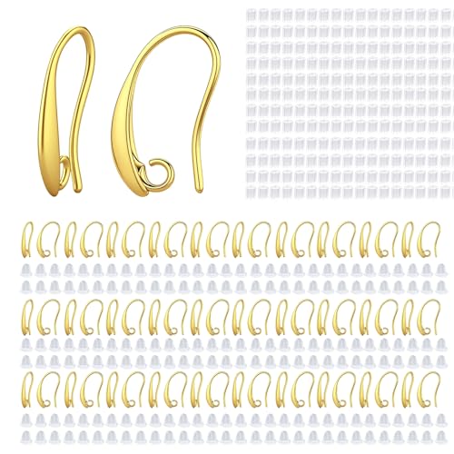 18K Gold Plated Earring Hooks, 230PCS Earring Findings with Earring Backs for Jewelry Making Hypoallergenic Ear Wires Fish Hook for DIY Earrings Bulk Pack - color: 18K Gold-Big Earing Hooks