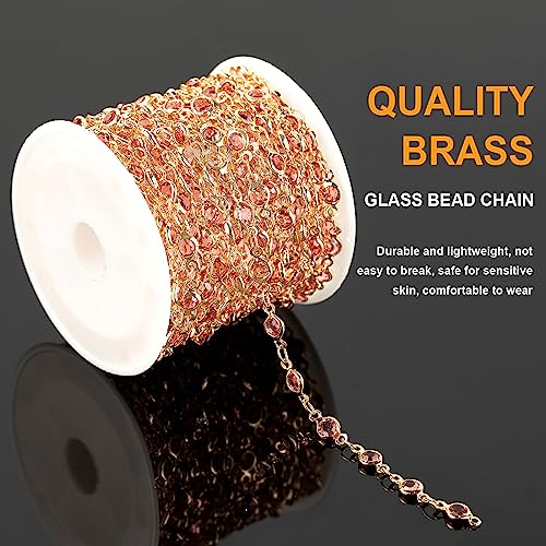 KYUNHOO 16.4 Feet Gold Plated Brass Chain for Jewelry Making with Lobster Clasps and Jump Rings Rosy Rhinestone Beads Chain for Bracelet Necklace Making DIY Jewelry Craft Gift Idea Supplies - color: Rosy Bead-Gold