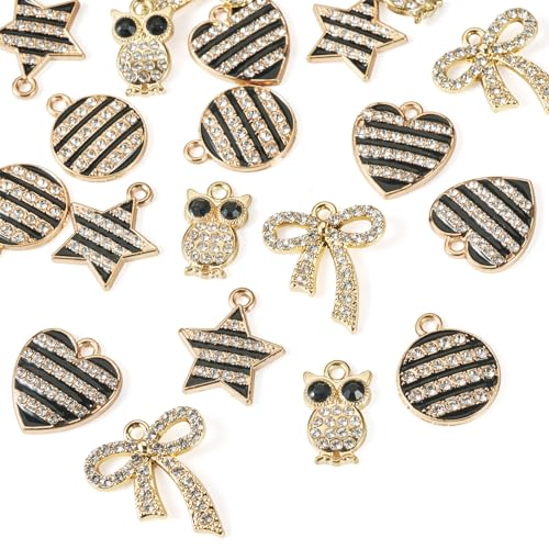 Craftdady Crystal Rhinestone Pendants Butterfly Heart Rhombus Bowknot Earring Charms Alloy Enamel Metal Pendants Light Gold Bracelet Charms for DIY Craft Necklace Jewelry Making - color: Light Gold 5 Styles