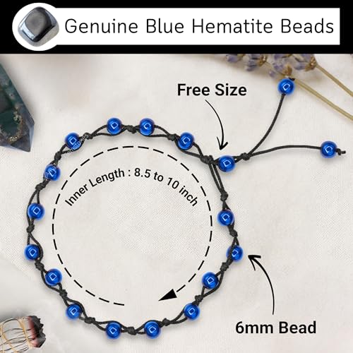 Amazing Gemstone Crystal Anklet Ankle Bracelets for Women - Waterproof Beaded Healing Crystal Anklets, Plus Size Chakra Gemstone Bead Anklet - color: Blue Hematite, style: Hand Knotted