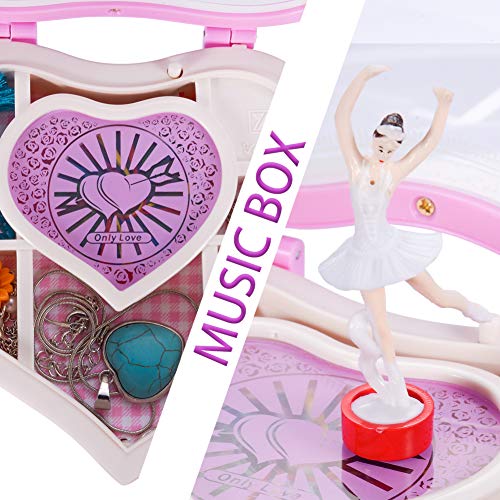 TMEEIHNSS Rainbowie Heart Musical Jewelry Box, Musical Jewelry Storage Box with Dancing Girl,Arrow Design Christmas Gift (pink) - color: Pink