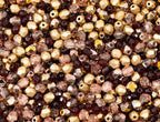 1.8 oz (50g, Approx. 1220 pcs) Mix of Faceted Fire Polished Pressed Czech Glass Beads, Sparkling Shiny Mix BCV - color: Mix 02 Red Gold, size: 50 g