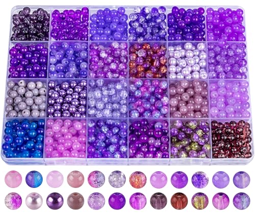 XSEINO About 1200PCS 6mm Glass Beads Bracelet Making Kit,24 Assorted Violet Elegant Series Colorful Crystal Beads for Bracelet and Jewelry Making and DIY Crafts,Friendship Bracelets - color: Violet Elegant Series