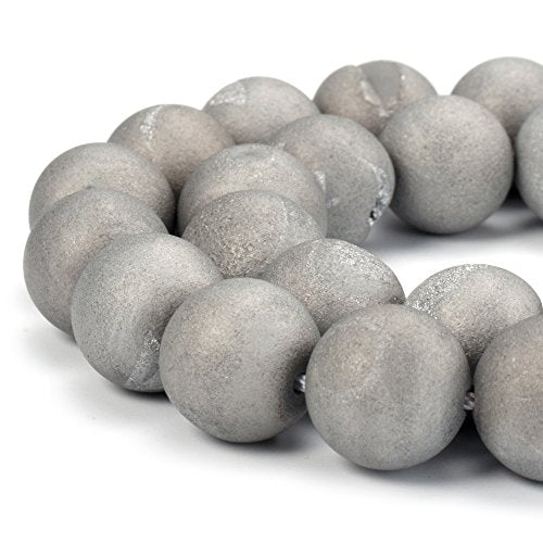 RUBYCA Round Dyed Electroplated Druzy Agate Quartz Crystal Gemstone Beads (1 Strand, Silver, 6mm) - color: Silver, size: 6mm