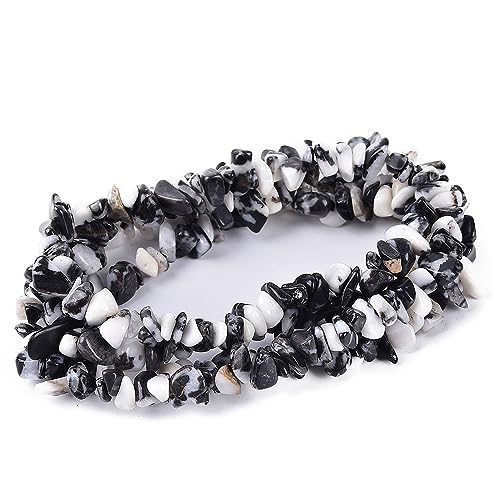 5-8mm 34 inches Natural Crystal Black White Zebra Jasper Stone Beads for Jewelry Making Tumbled Drilled Irregular Gravel Gemstones Chips Stone Beads by Strand - color: Black&White Zebra