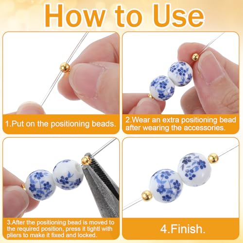 Mabor 40Pcs Crimping Beads for Jewelry Making, Gold & Silver Spacer Jewelry Crimp Beads Metal Stopper Crimp Charms for Bracelet Necklace Ends Accessories