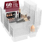 60 Pcs Makeup Drawer Organizer Set, 4 Sizes Versatile Bathroom and Vanity Drawer Organizer for Makeup, Non-Slip Desk Organizer Trays for Bedroom, Office, Fits Jewelry and Office Supplies - size: 60Pack
