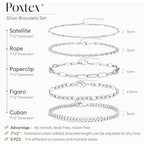Gold Bracelets Set for Women Stack, Chunky Thick Bracelets Stack for Women Trendy, Simple Dainty Thin Gold Plated Cuff Stackable Bracelets With Beaded Cuban Paperclip Snake Rope Bangle Hand Chain Jewelry - style: Style 03-silver