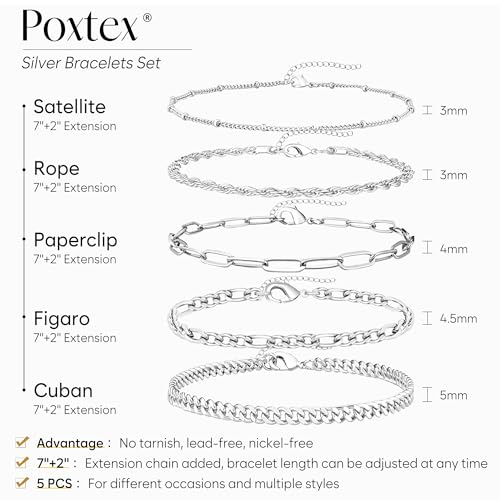 Gold Bracelets Set for Women Stack, Chunky Thick Bracelets Stack for Women Trendy, Simple Dainty Thin Gold Plated Cuff Stackable Bracelets With Beaded Cuban Paperclip Snake Rope Bangle Hand Chain Jewelry - style: Style 03-silver