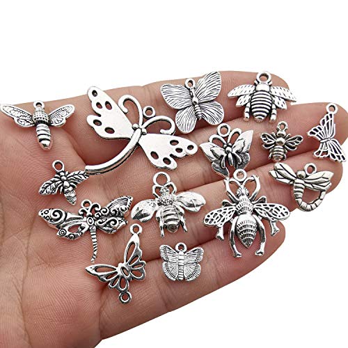 100g About (80-84pcs) Craft Supplies Mixed Butterfly Dragonfly Bee Insect Charms for Jewelry Making Crafting Findings Accessory for DIY Necklace Bracelet (M295) - color: M295