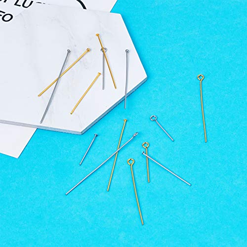 Craftdady 640Pcs Stainless Steel Open Eyepins Flat Headpins Ball Head Pins 2 Colors Metal Wire Needle Pin Set for Earring Pendant Jewelry Necklace Bracelet Making, 21 Gauge - color: 2 Colors, Mixed Pins
