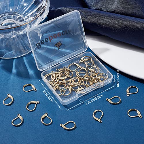 Beebeecraft 50Pcs/Box Leverback Earring Findings 24K Gold Plated Stainless Steel French Earring Hooks 15.5x10x1.5mm Dangle Ear Wire Findings for Jewelry Making - color: 15.5x10mm Gold Earring Hooks