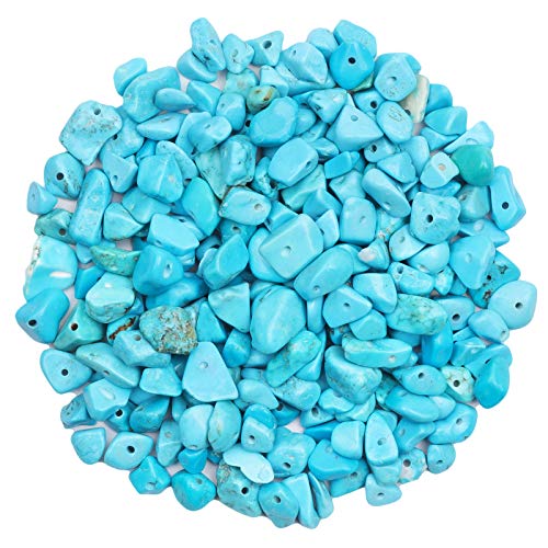 500 pcs Natural Chip Stone Beads, Dyed Blue Turquoise 5-8 mm Irregular Gemstones Healing Crystal Loose Rocks Bead Hole Drilled for Jewelry Making Bracelet - color: Dyed blue turquoise