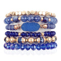 RIAH FASHION Bohemian Acrylic Druzy Multi-Layer Bead Statement Bracelet - Versatile Faux Stone Pendant Stretch Strand Stackable Cuff Bangle Set Sparkly Crystal - color: Bohemian Oval Druzy Set - Blue
