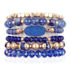 RIAH FASHION Bohemian Acrylic Druzy Multi-Layer Bead Statement Bracelet - Versatile Faux Stone Pendant Stretch Strand Stackable Cuff Bangle Set Sparkly Crystal - color: Bohemian Oval Druzy Set - Blue