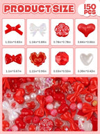 150PCS Valentine's Day Acrylic Pastel Beads for Jewelry Making, Kalolary Colorful Bow Butterfly Flower Kawaii Plastic Candy Heart Cute Macaroon Aesthetic Beads for Bracelet Necklace DIY Supplies (Red) - color: Red