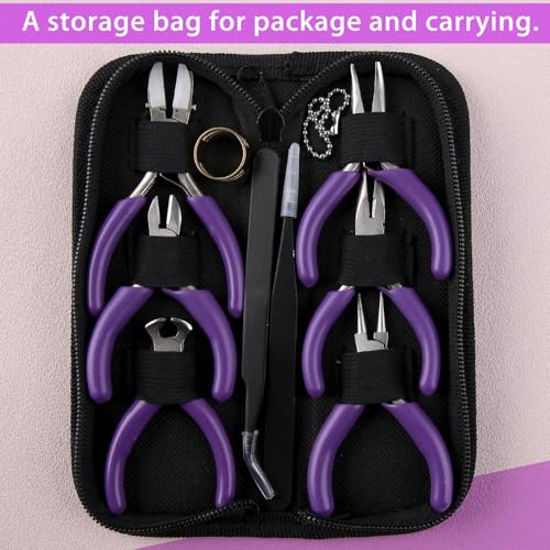 SPEEDWOX 6pc Mini Jewelry Pliers Set - Double Nose (Round, Long), Flat Jaw, End Cutting, Diagonal & Bent Nose Pliers, Jump Ring Opener - style: 6PCS A Set