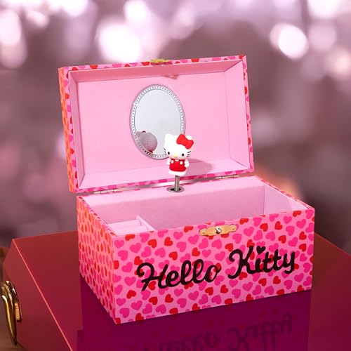 Hello Kitty Sanrio Musical Jewelry Box for Girls Teens Women Kawaii Wind Up Music Box Jewelry Organizer Ring Holder Gifts for Women (Pink - style: Pink Hello Kitty