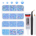 qiipii Light Blue AB Resin Rhinestones for Crafting 2mm 3mm 4mm 5mm 6mm Flatback Baby Blue Jelly Stones Diamonds Crystals Gems for Face Eyes Makeup Tumblers Bottles DIY Crafts Clothes Shoes Phones Car - color: Light Blue AB